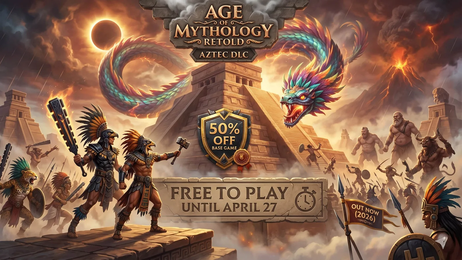 Age of Mythology: Retold Is Free to Play Until April 27 — 50% Off the Base Game and New Aztec DLC Out Now (2026)