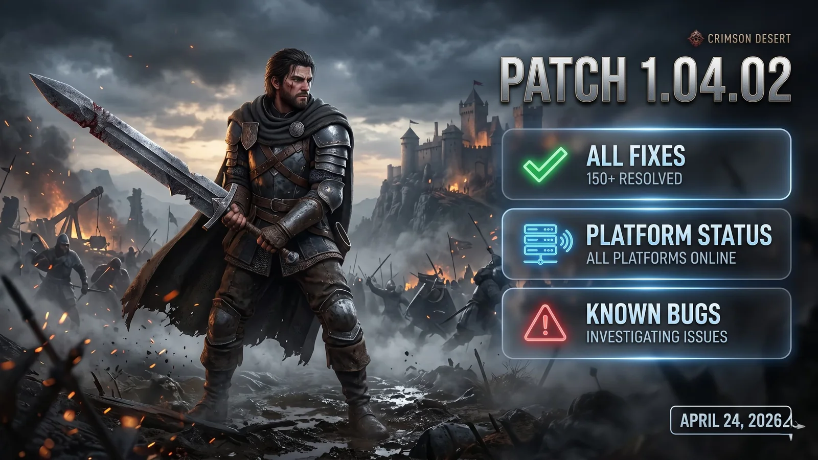 Crimson Desert Patch 1.04.02: All Fixes, Platform Status, and Known Remaining Bugs (April 24, 2026)