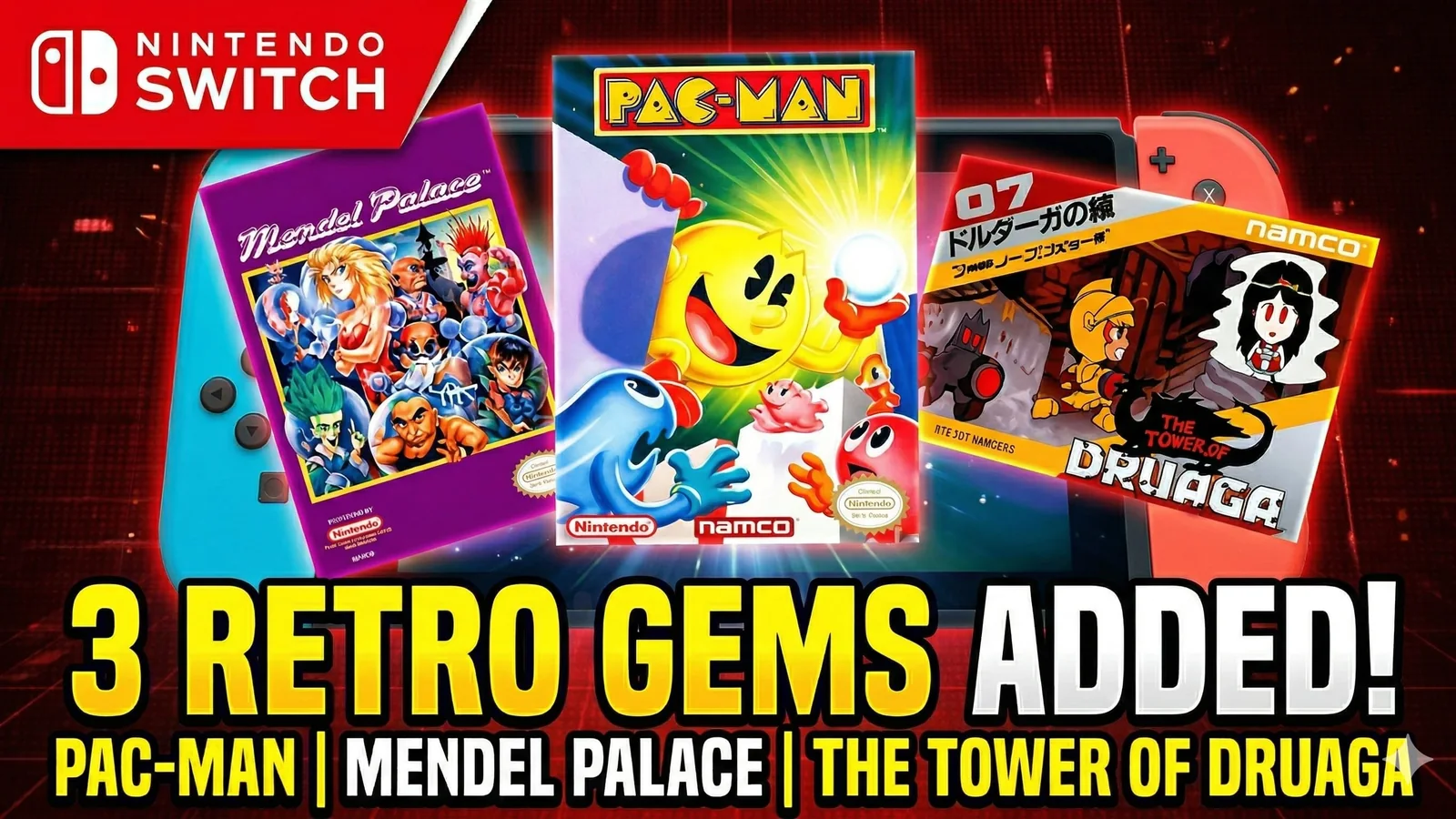 Nintendo Switch Online Adds PAC-MAN, Mendel Palace, and The Tower of Druaga