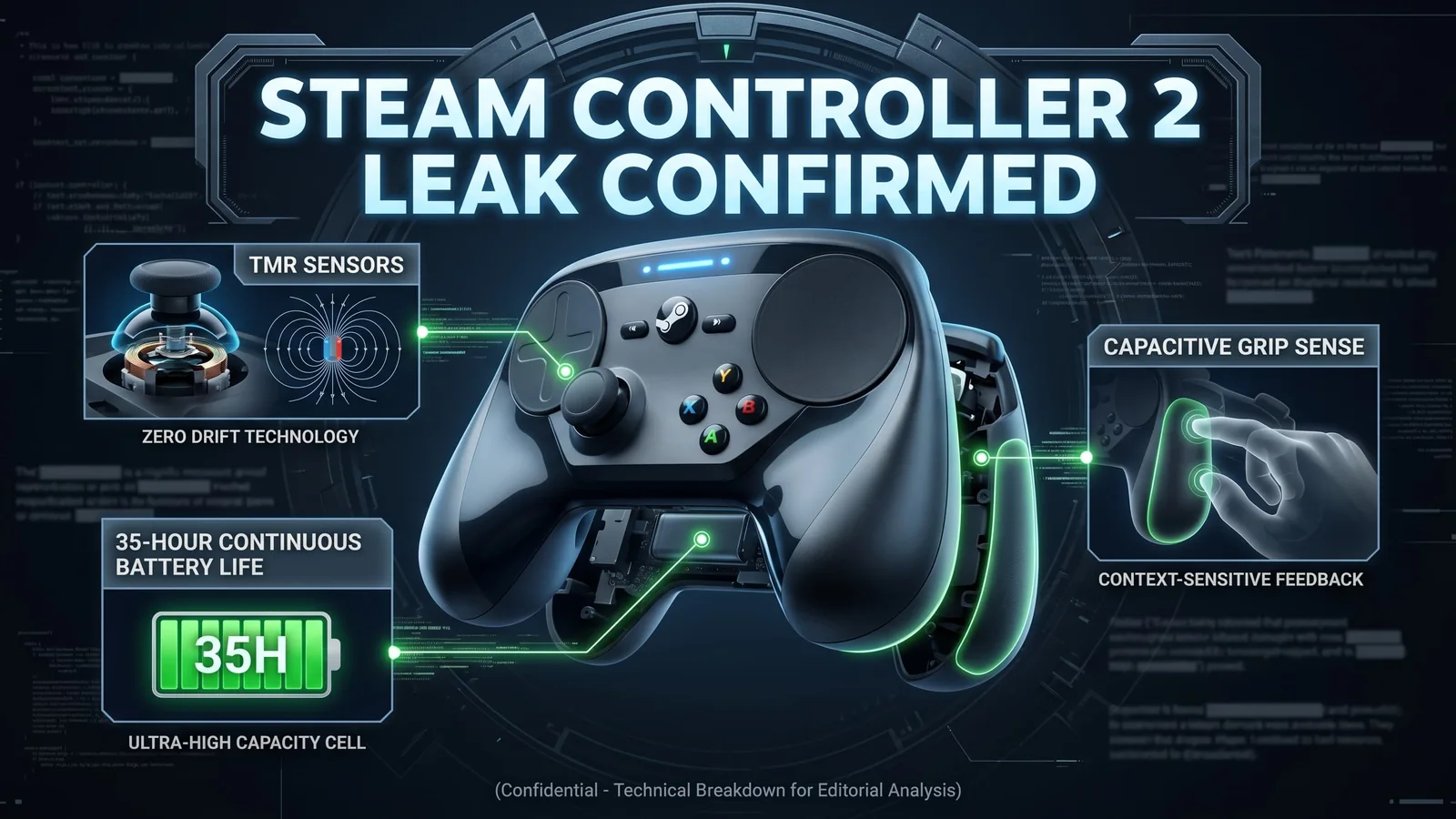 Steam Controller 2 Leak Confirms TMR Sticks, Grip Sense, and 35-Hour Battery
